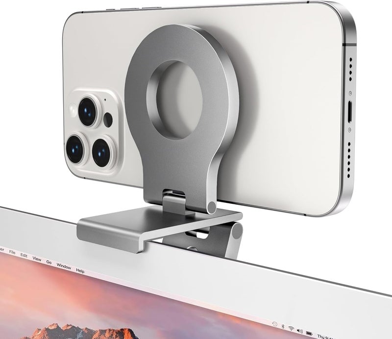 Itramax Continuity Camera Mount for Desktop Monitor,Magnetic Phone Holder for Webcam Compatible with iPhone 17 16 15 13 14 12,MagSafe,iOS 16 iMac & MacBook macOS 13 Ventura,Studio Display,TV,Silver - Image 1